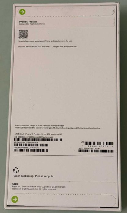 НОВИЙ Iphone 17 pro Max 1Tb silver/сріблястий