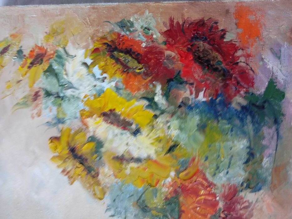 obraz olejny kwiaty olej na płótnie sygnowany Lipiński