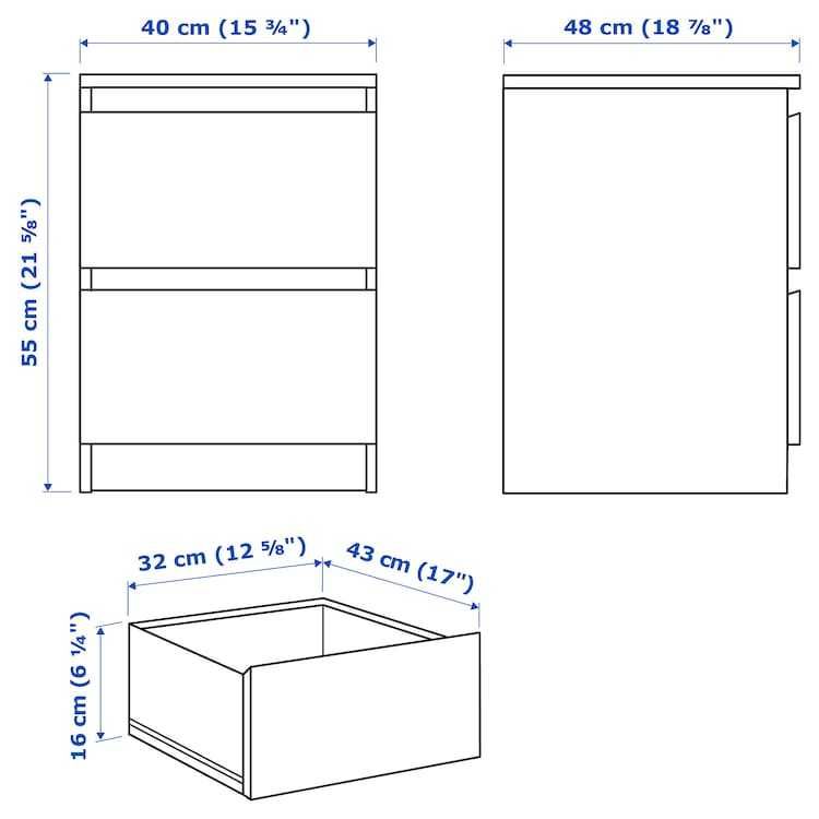MALM połysk Komoda Nocna Ikea 2 szuflady biała 40x55 Nowa kartony