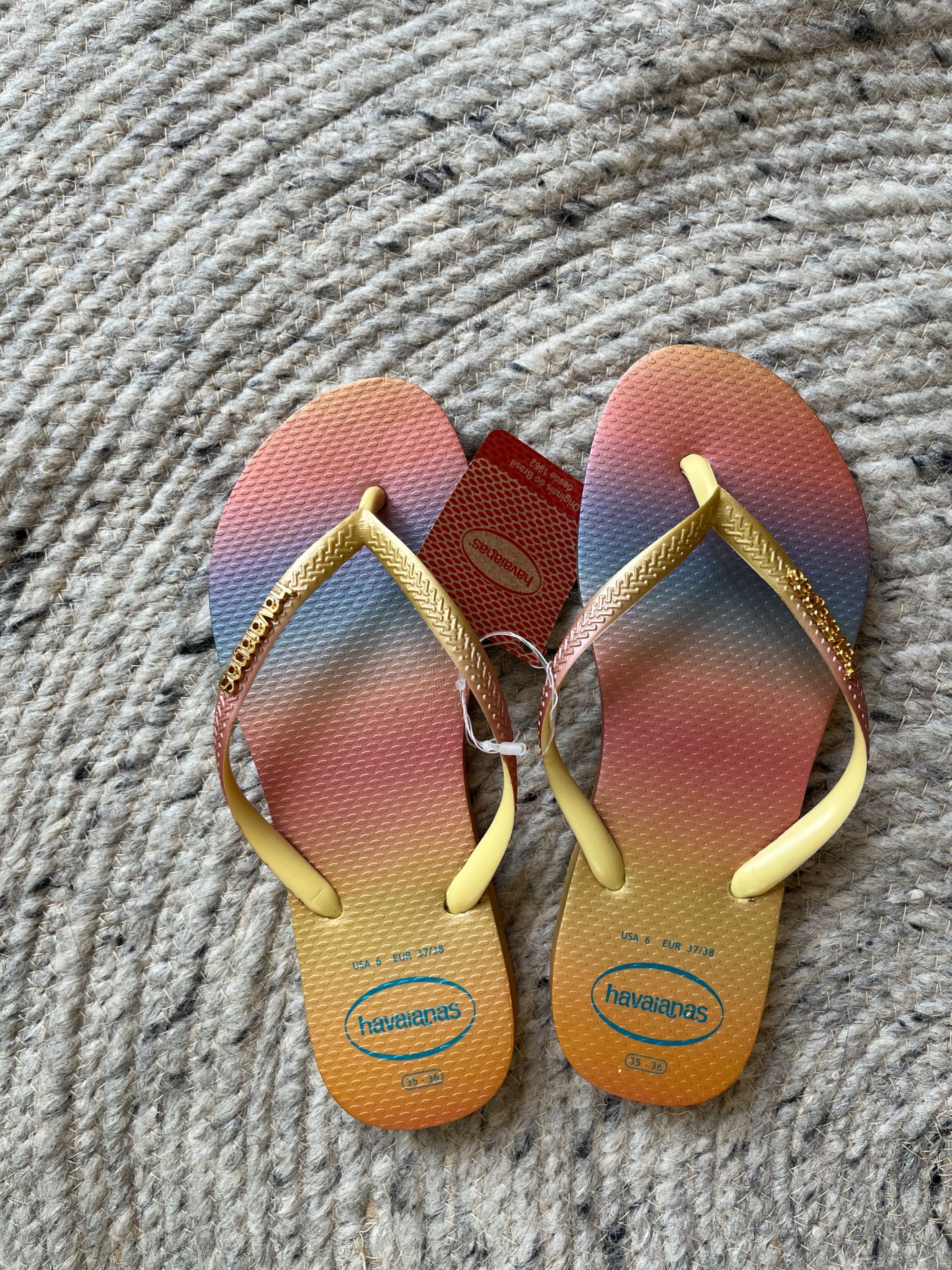 HAVAIANAS brazylijskie japonki 37/38 surf złote tęczowe slim nowe