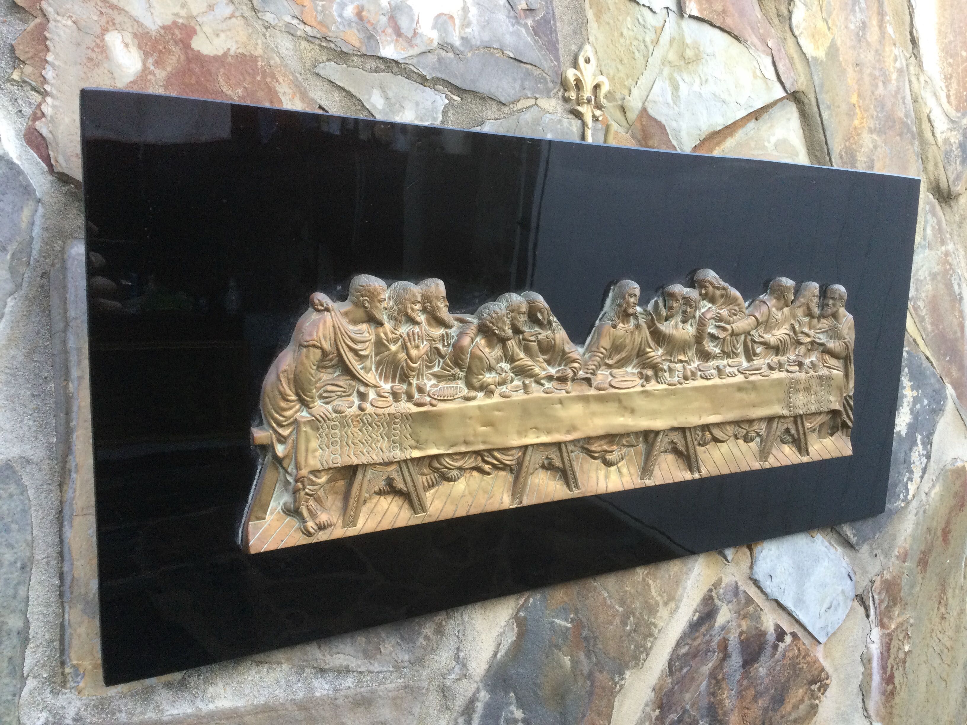 Ceia de Cristo Bronze Vidro Assinada Barbeitos Lisboa 74 cm