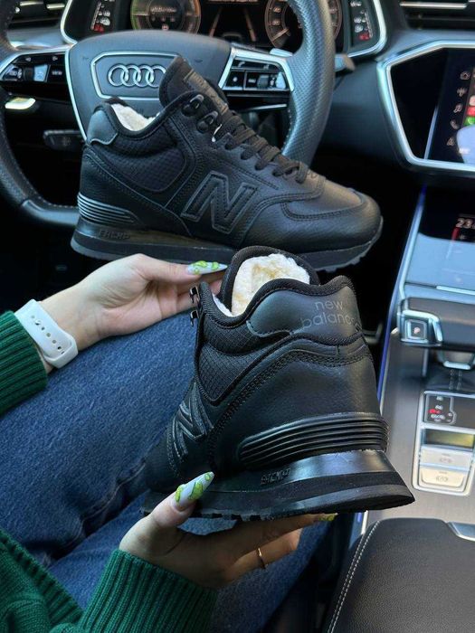 Кросівки зимові New Balance 574 чорні високі з хутром підліткові жіноч