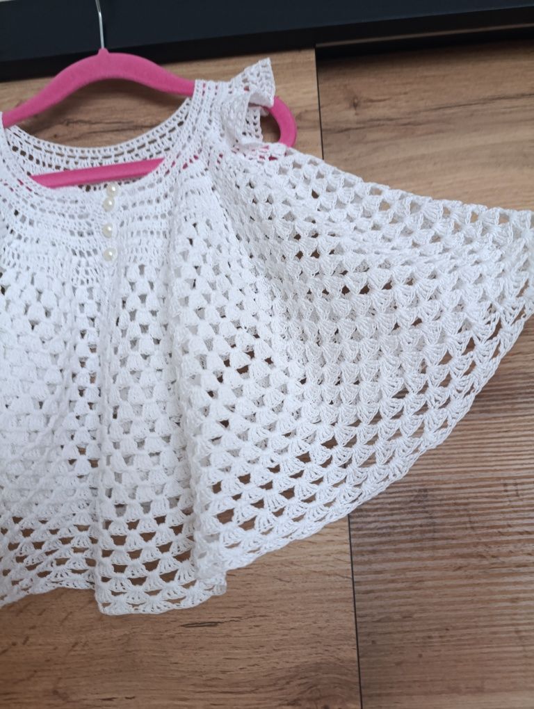 Piękna, wyrazista, bieluteńka szatka, sukienka do chrztu - Handmade