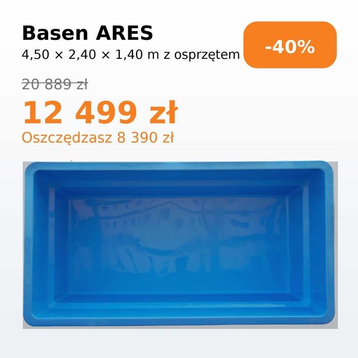 WYPRZEDAŻ Basen ogrodowy poliestrowy z laminatu 4.5x2.4x1.4 ZESTAW
