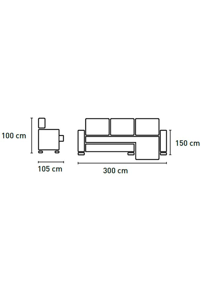 Sofá com Chaise Longue 2 puffs e Baú