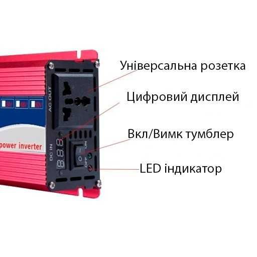 Інвертор 1600W чиста синусоїда 12v-220v перетворювач напруги