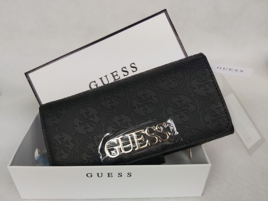 Nowy portfel czarny GUESS Monogram duże logo litery portmonetka