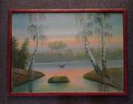 Obraz obrazek kaczka jezioro rama ze szkłem retro PRL art déco