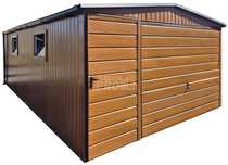 Garaż blaszany 4x6m  brama uchylna drewnopodobny rynny dwuspad GP584