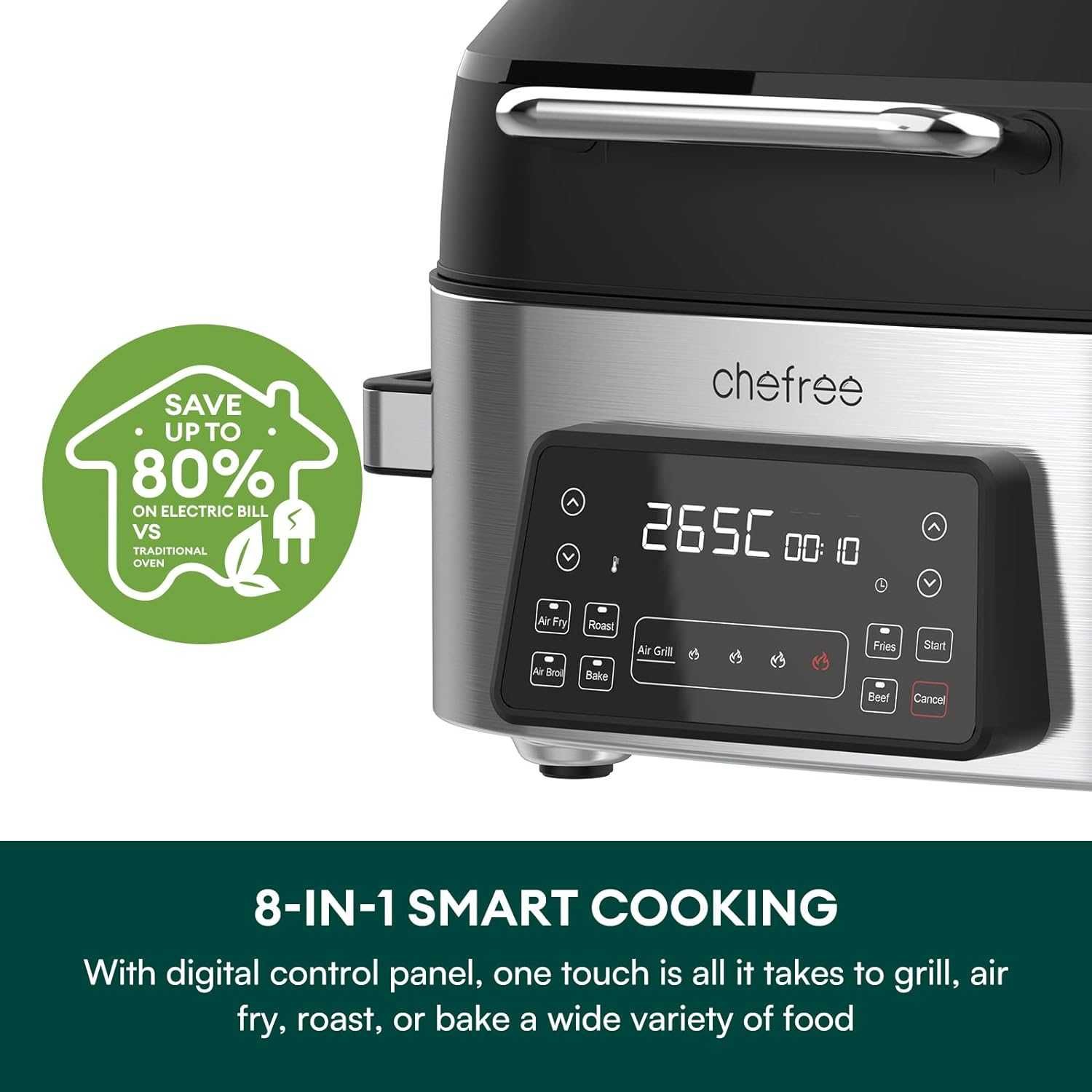 CHEFREE Air Fryer 6L, ekran dotykowy LED, frytkownica bez oleju