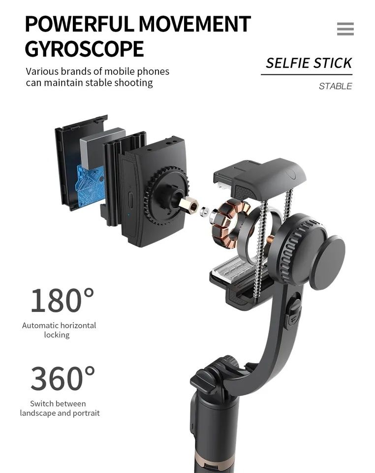 Selfie stick tripod gimbal 360°