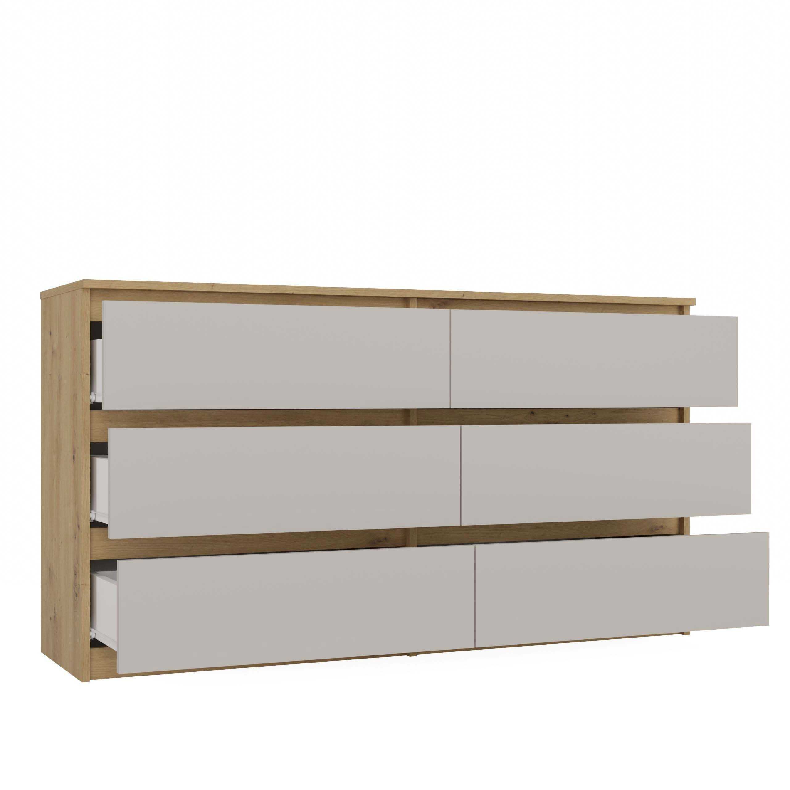 Duża Komoda Malwa Szafka M6 140 cm 6 Szuflad Dąb Artisan / Kaszmir