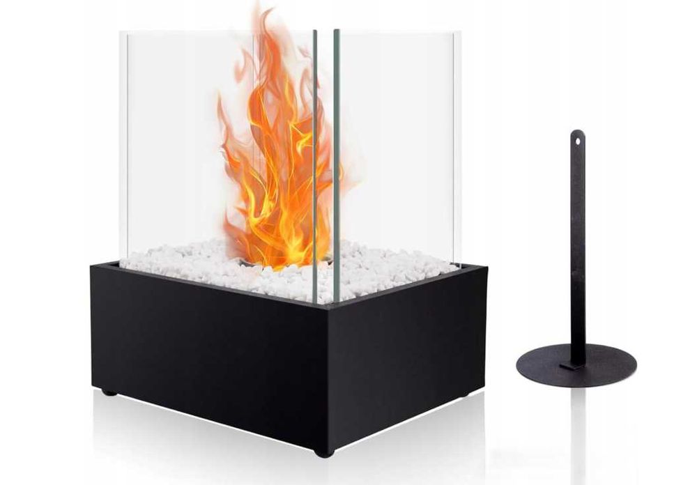 Kominek Stołowy Kwadratowy Na Bioetanol z Gaśnikiem Antracyt