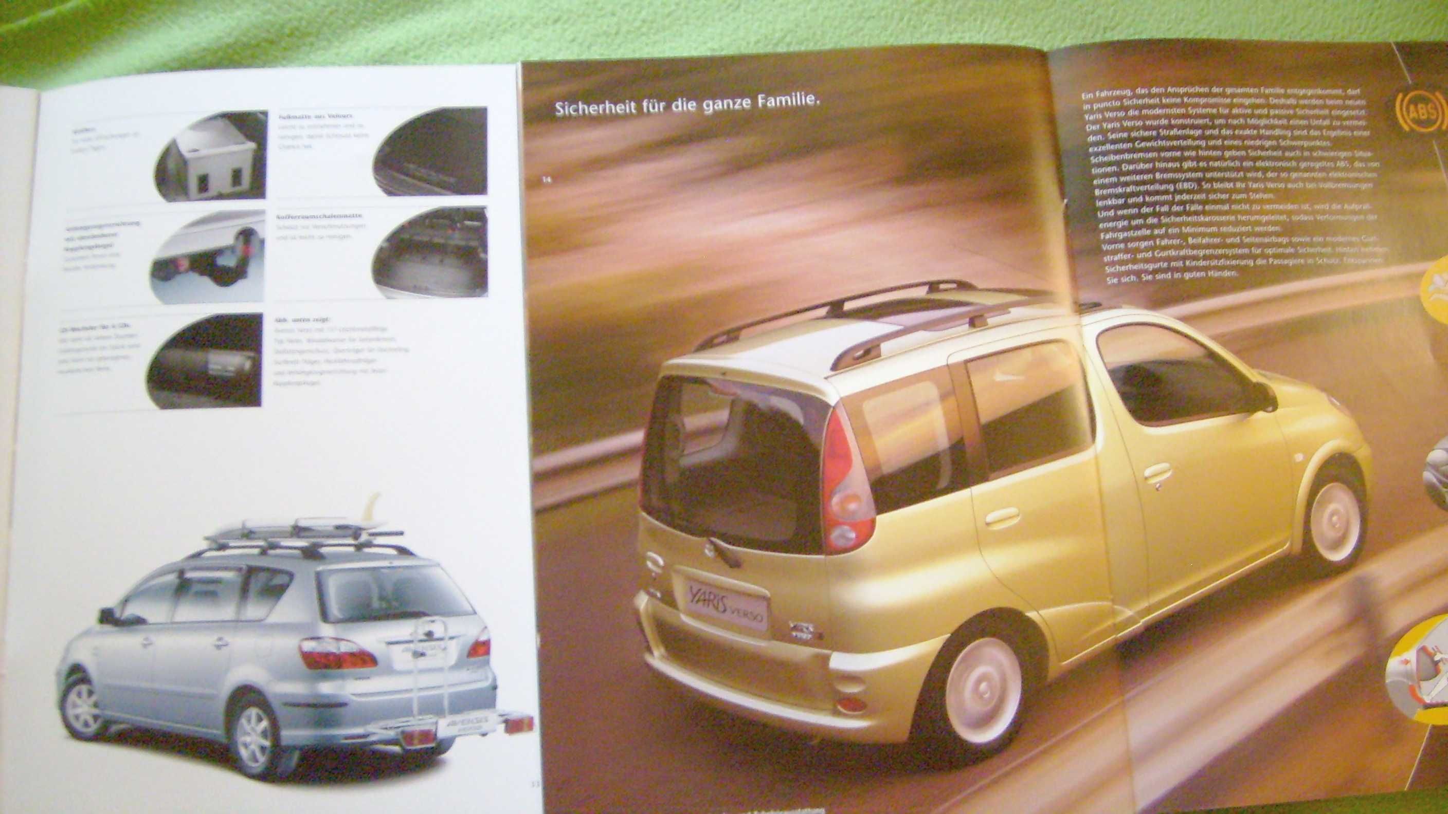 TOYOTA 3 prospekty: Avensis '04 + Avensis Verso '04 + Yaris Verso '00