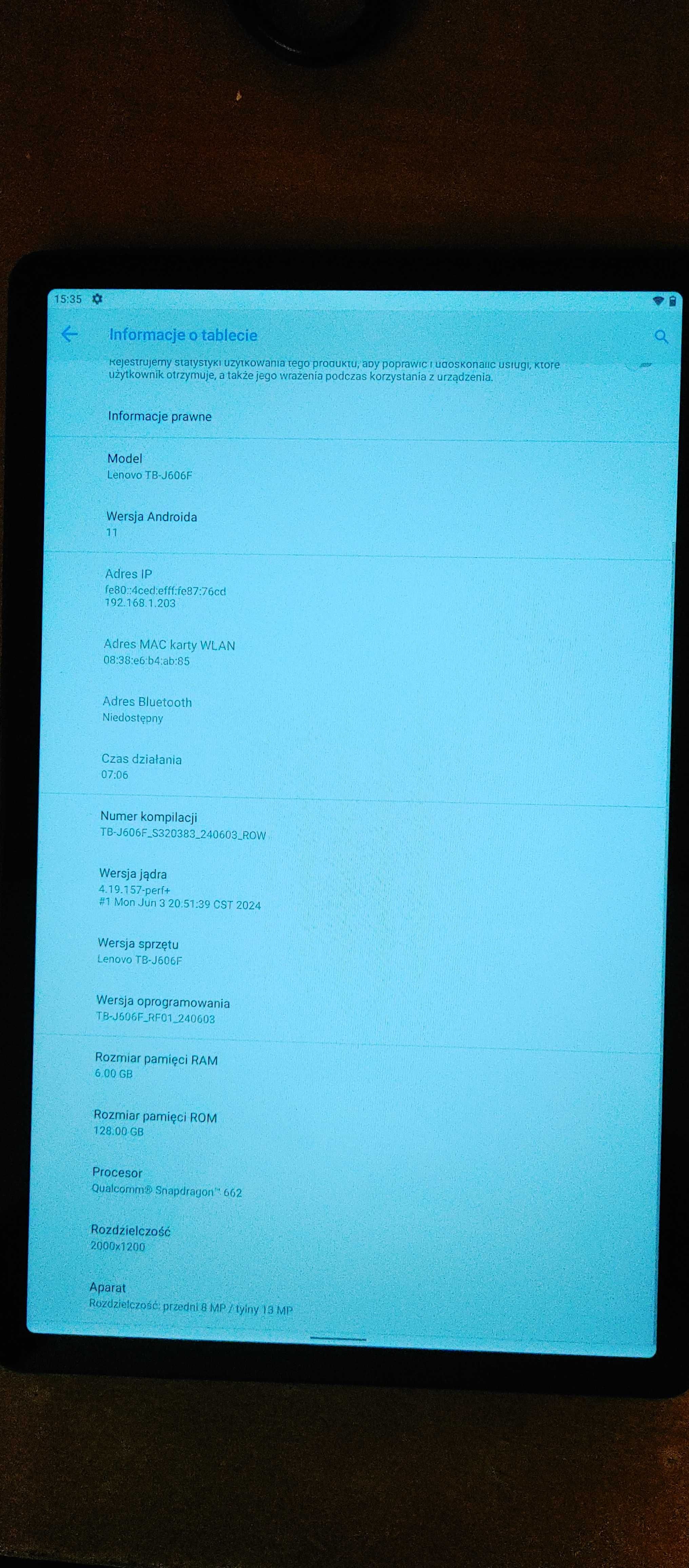 Tablet LENOVO Tab P11 TB-J606F 11" 6/128 GB Wi-Fi