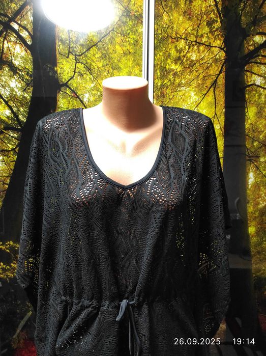 Чорне,мереживне парео,пляжна накидка 46-48 р
