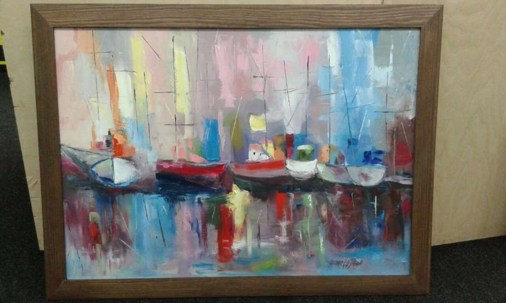 Картина "Корабли". Холст на подрамнике 50×80. Масло. Смешанная техника