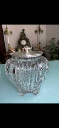 Антикварна кришталева бісквітниця зі срібною кришечкой 1900-1910