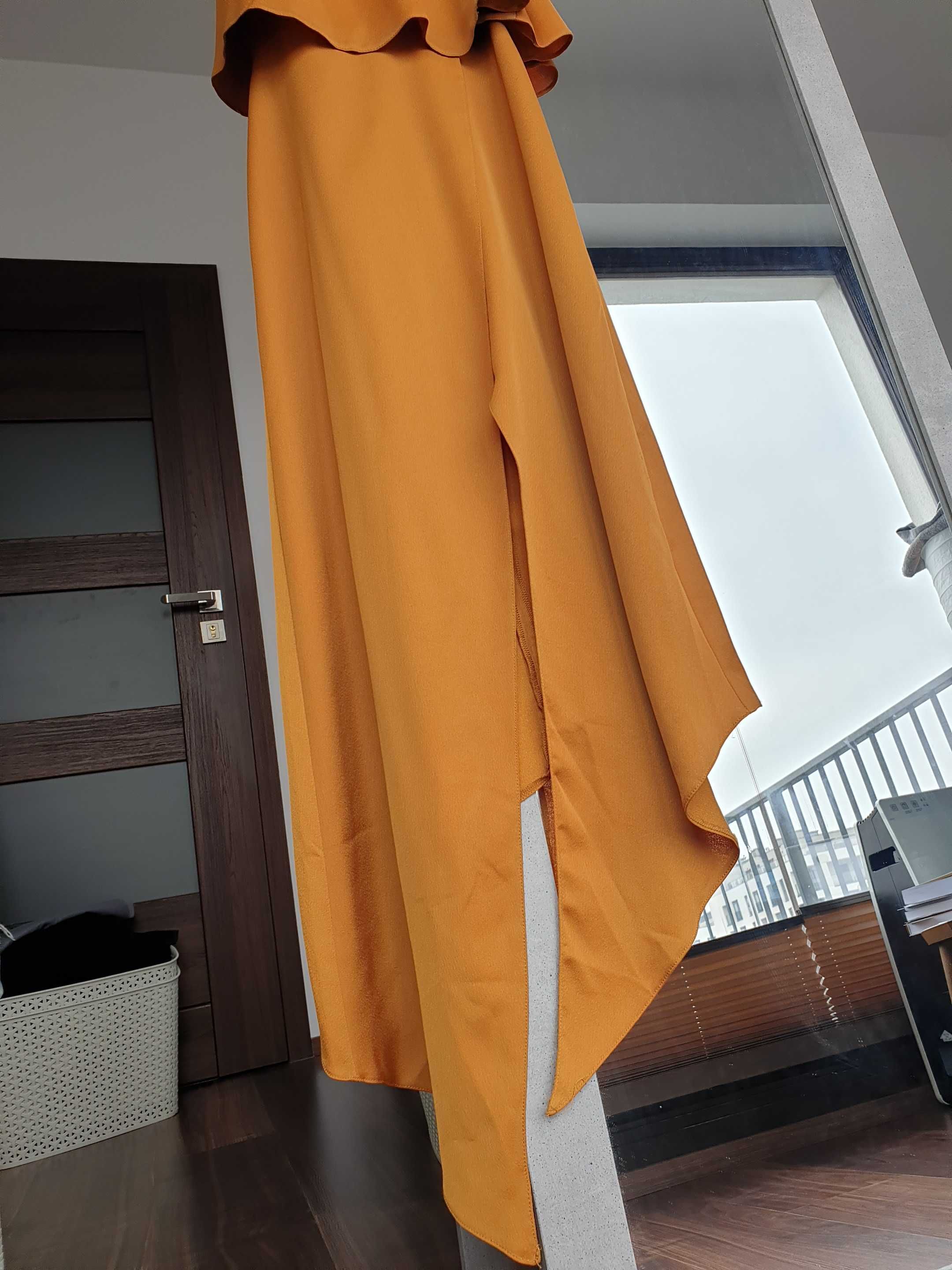 Sukienka asymetryczna musztardowa brązowa pomarańczowa ASOS Tall xxs