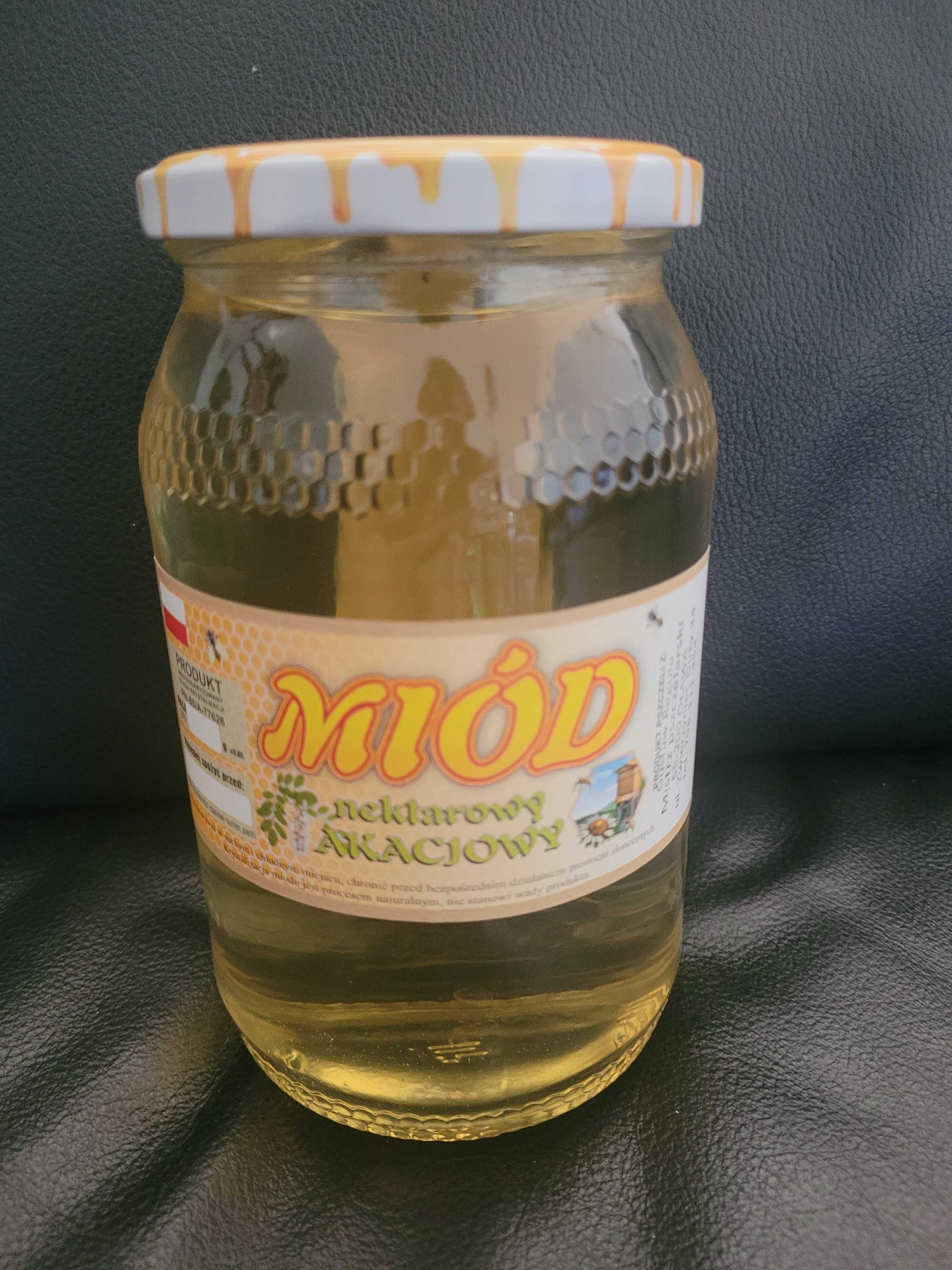 Miód AKACJOWY z wlasnej pasieki 100% NATURALNY! 1300g.-0,9L.