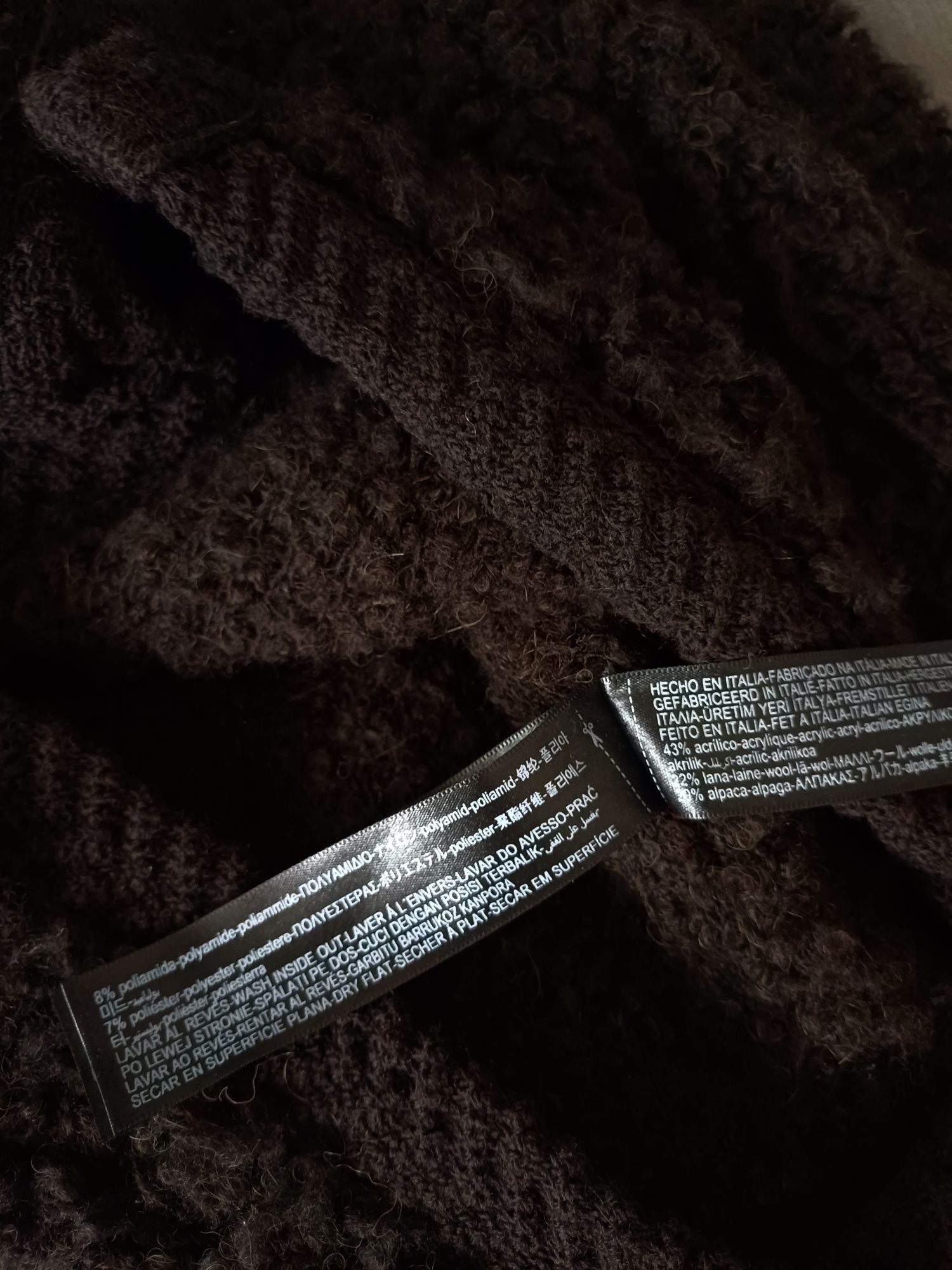 Massimo Dutti kardigan wełna alpaka brązowy sweter boucle złote guziki