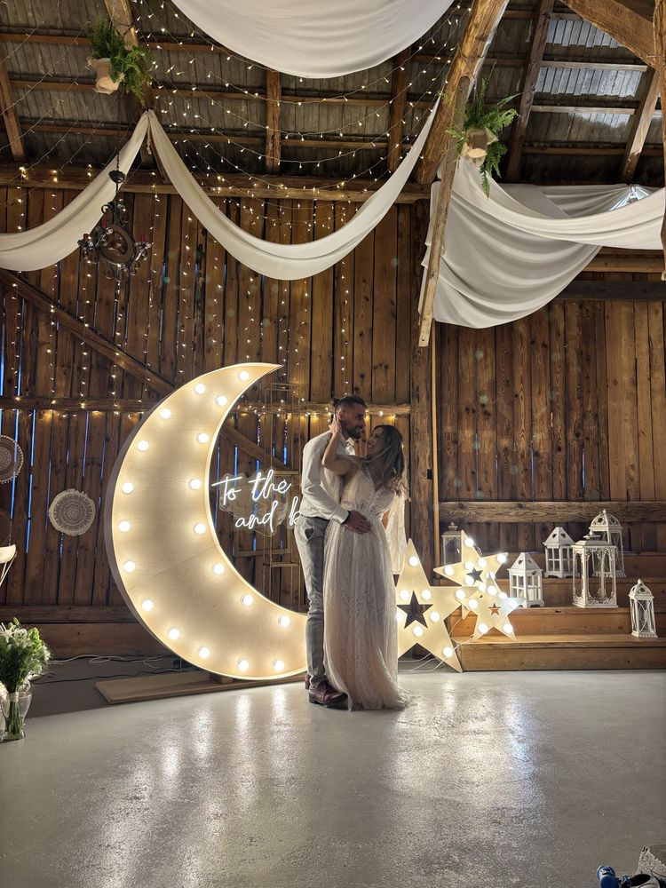 Duży księżyc led gwiazdy sesja ślub wesele foto dekoracja urodziny