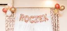 Napis Roczek balony różowe złoto + cyfra jeden