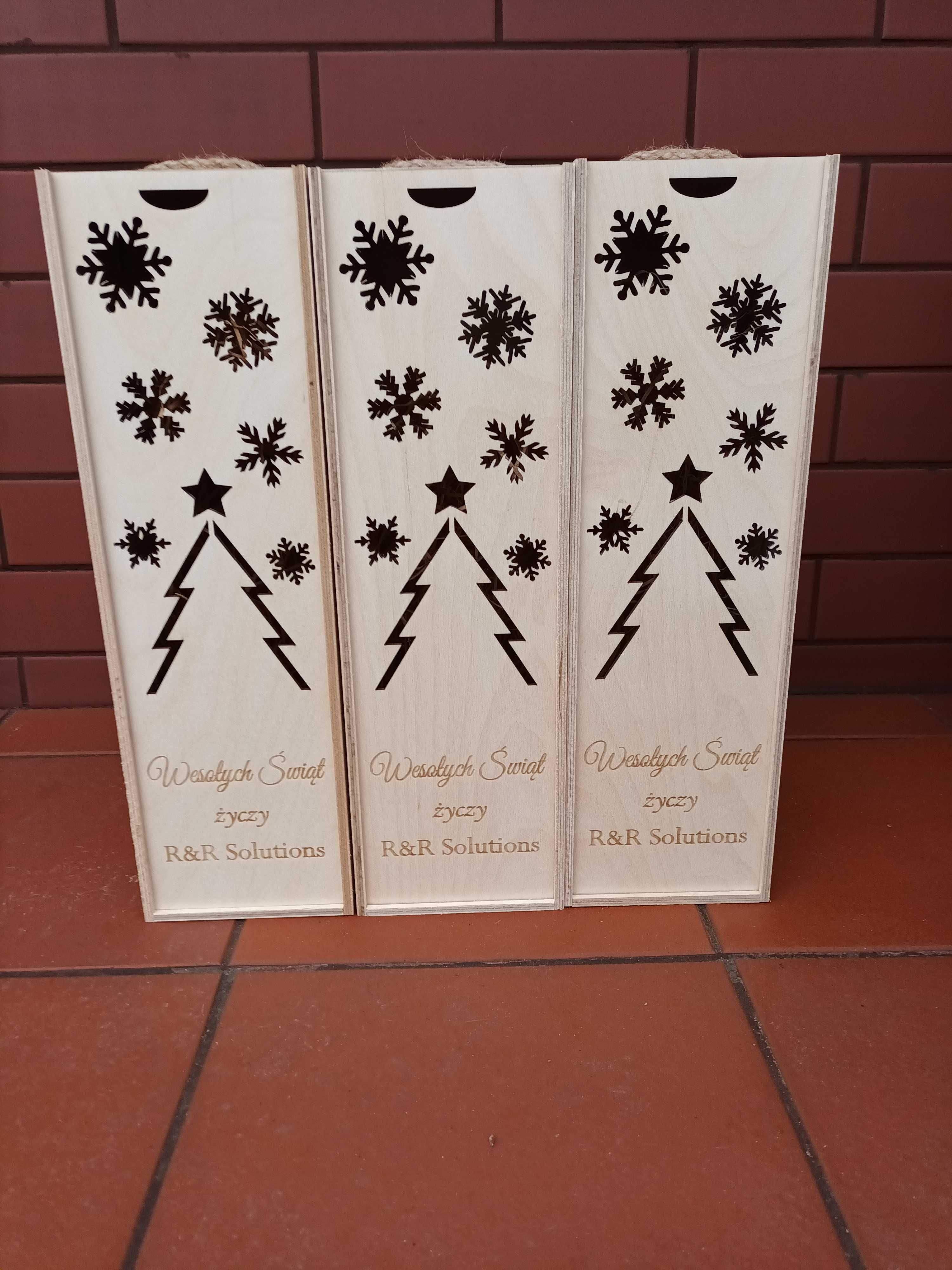 Skrzynka na wino alkohol pudełko drewniane Grawer LOGO na Święta FV