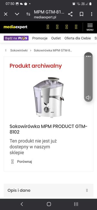 sokowirówka 500 W używana firmy MPM