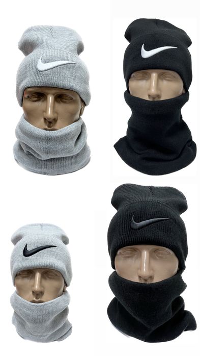 Теплый зимний комплект шапка + бафф, темплий зимовий комлпект найк