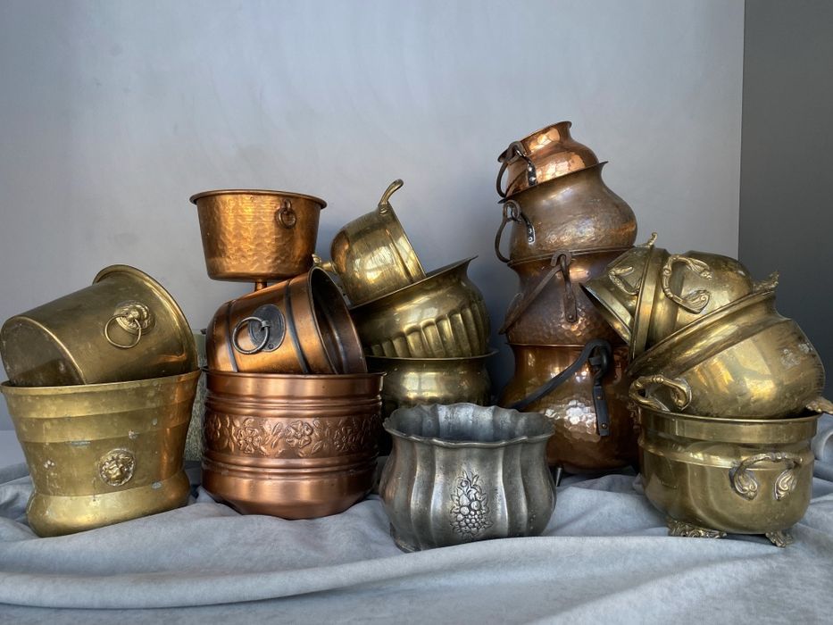 Мідне бронзове латунне кашпо лійка  порцелянове вінтаж латунь медь