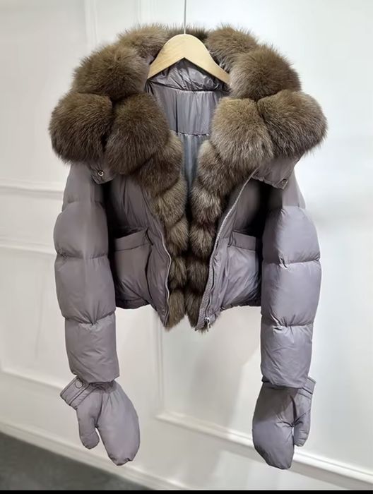 Kontantto kurtka szarosc lis z rekawicami xs-42