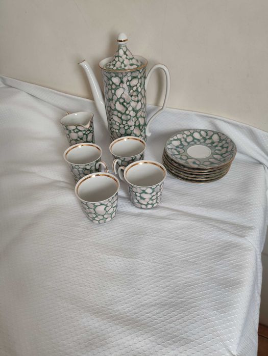 serwis porcelanowy do kawy/herbaty marmurek zielony Bogucice