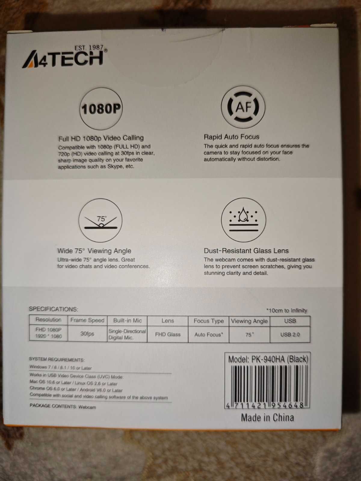 Веб-камера A4 Tech PK-940HA