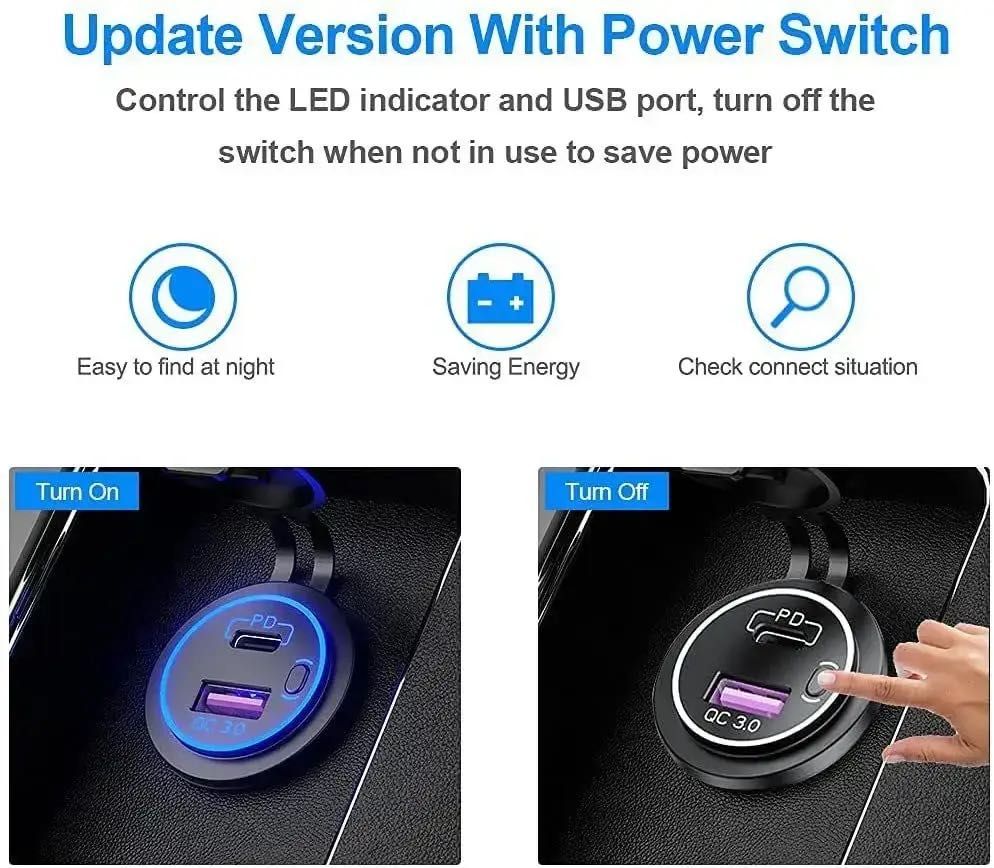 USB зарядка в авто врезная 65W Type C PD + USB QC, USB C 12V зарядне