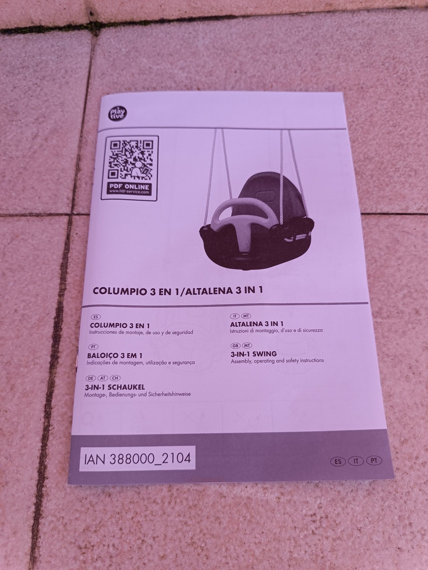 Baloiço criança 3 em 1 com cordas marca Playtive na caixa