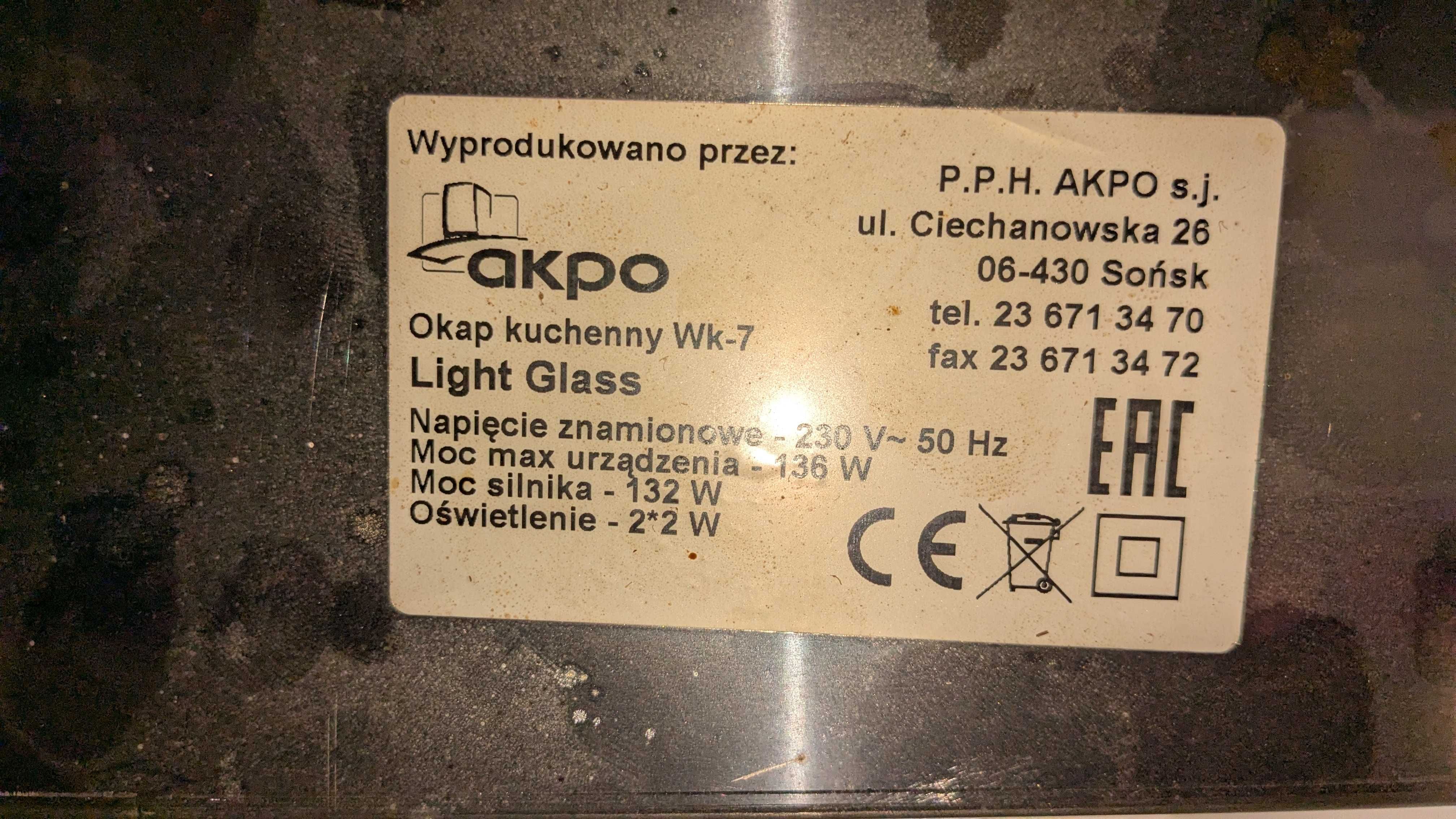Okap Akpo wk-7 Light Glass podszafkowy 50 cm
