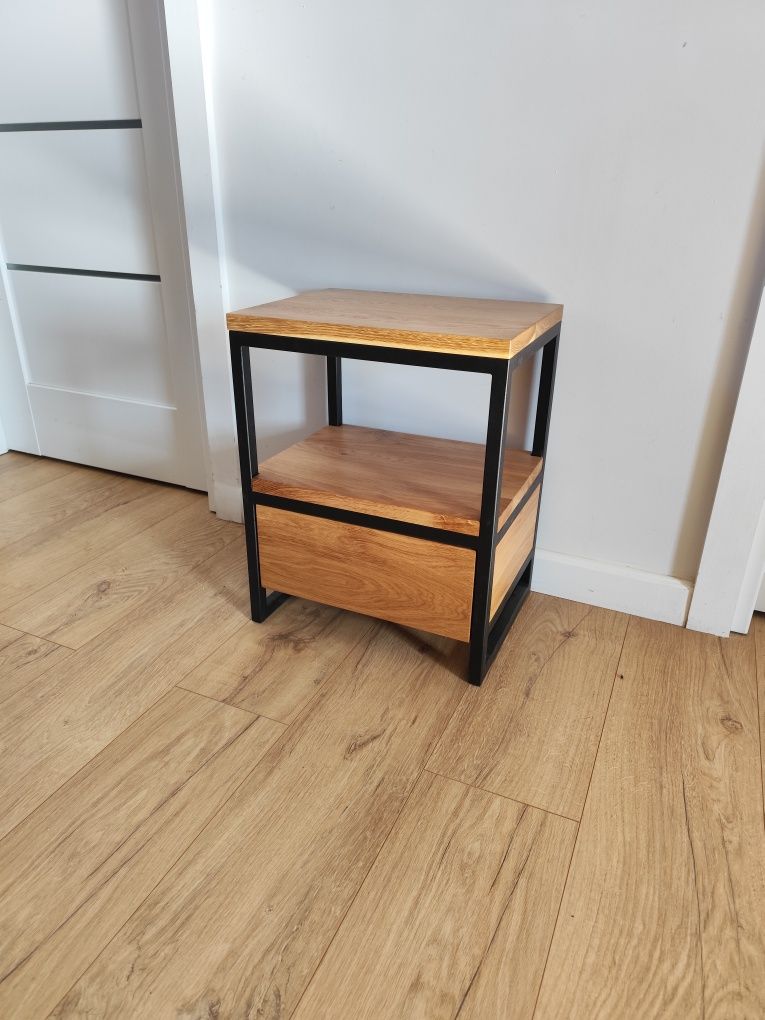 Szafka nocna dębowa z szufladą loft, nakastlik stolik dębowy