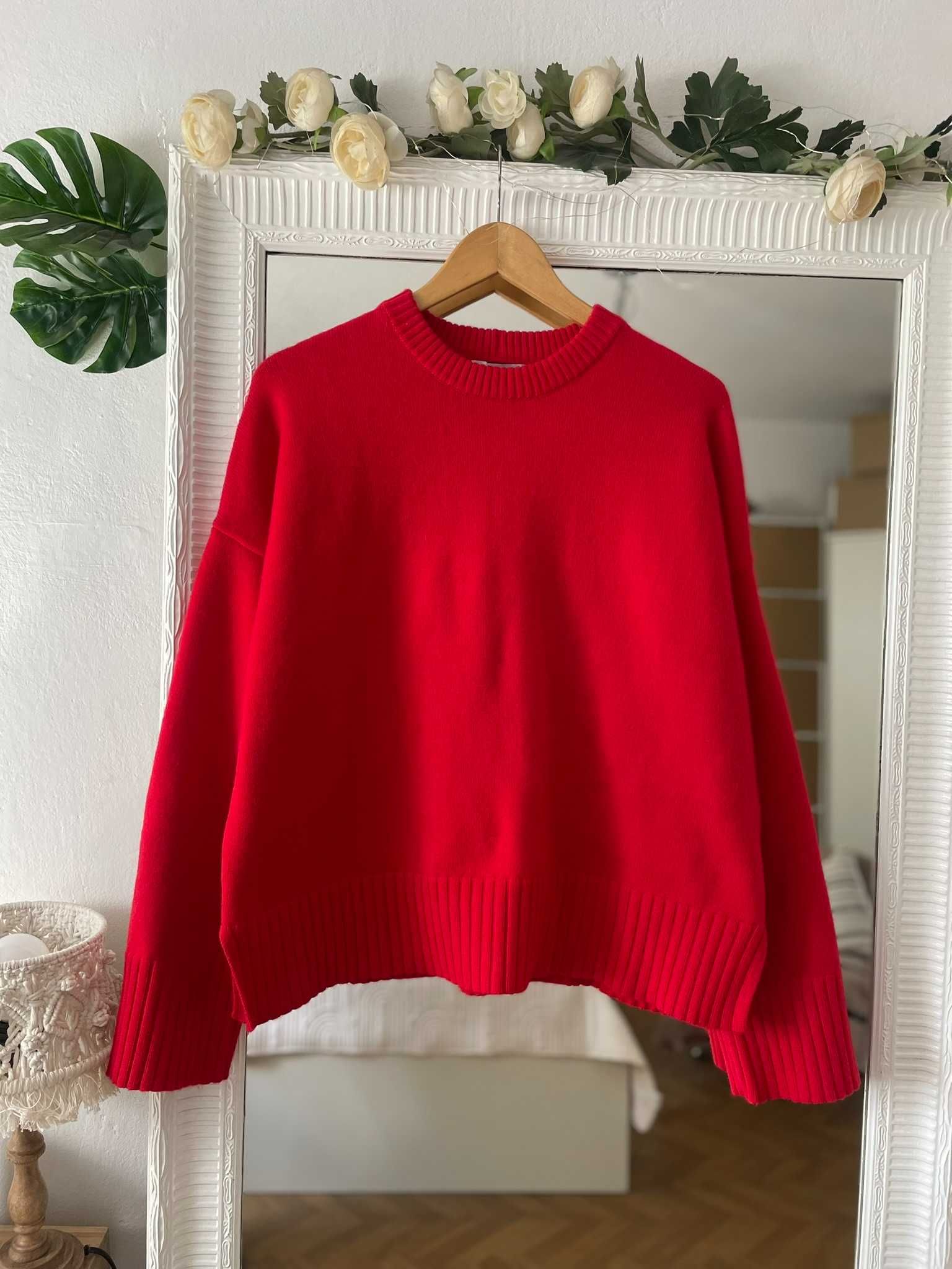 Bershka sweter czerwony wełna wool obszerny oversize M 38