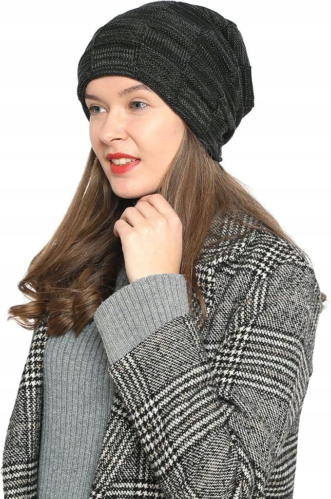 DonDon Damska Ciepła Czapka Zimowa Typu Slouch Beanie z Podszewką