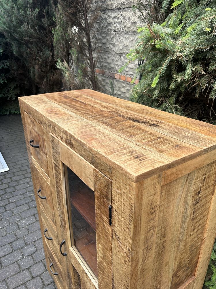 Komoda Kolonialna Witryna Loft Kredens Lite Drzewo Teak Stan BDB
