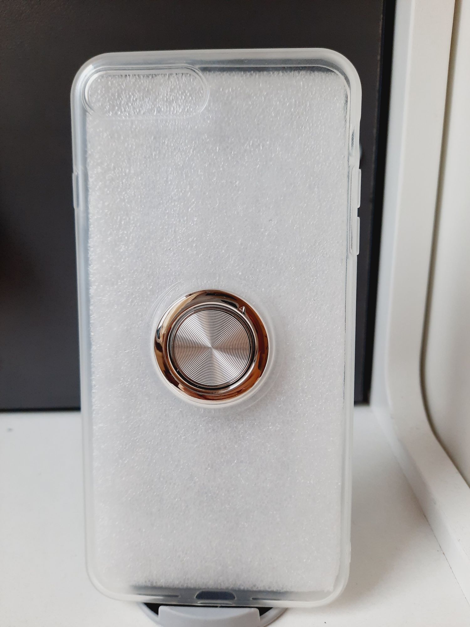 Etui na IPhone 7 8 plus silikonowy przezroczysty z ringiem metalowym
