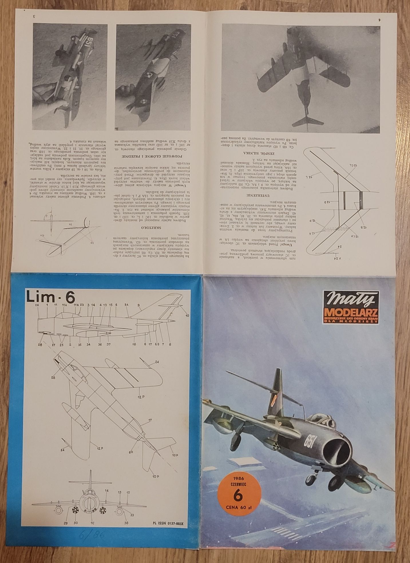 Mały Modelarz Nr 6/1986r Samolot Mig-17, model kartonowy