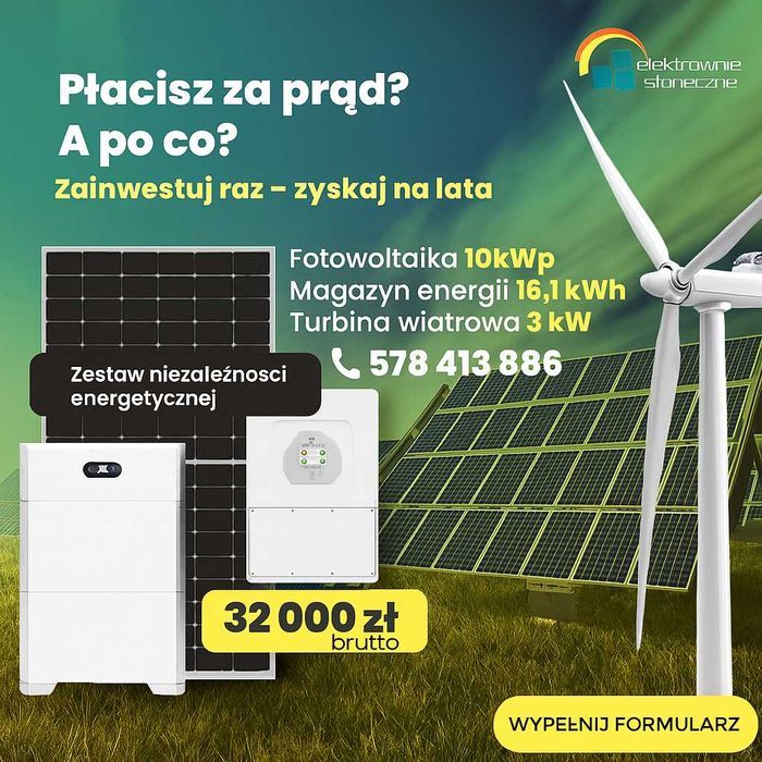 Instalacja fotowoltaiczna 10kWp +Magazyn 16,1kWh +Turbina Wiatrowa 3kW