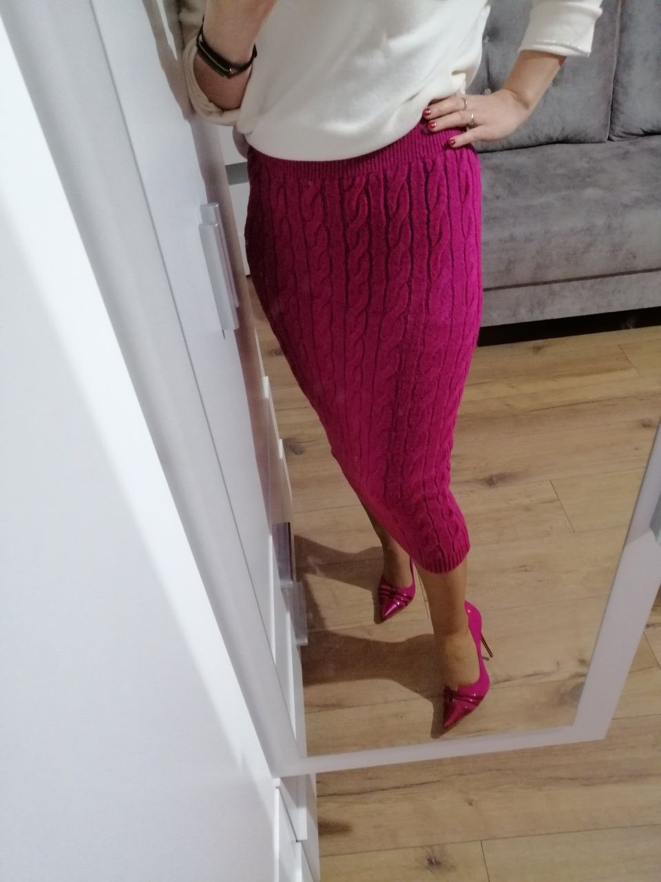 Spódnica warkocz wełna elastyczna midi s m L xl oversize uni