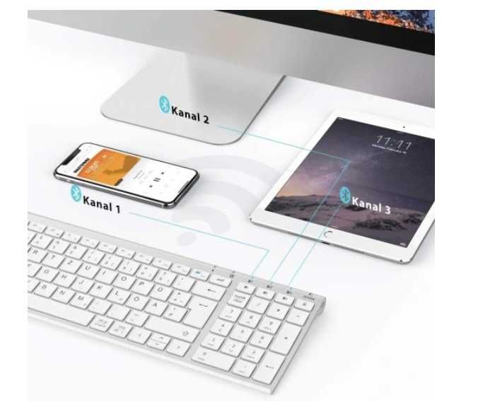 Klawiatura membranowa IC-BK10 srebrno - biała QWERTZ bluetooth