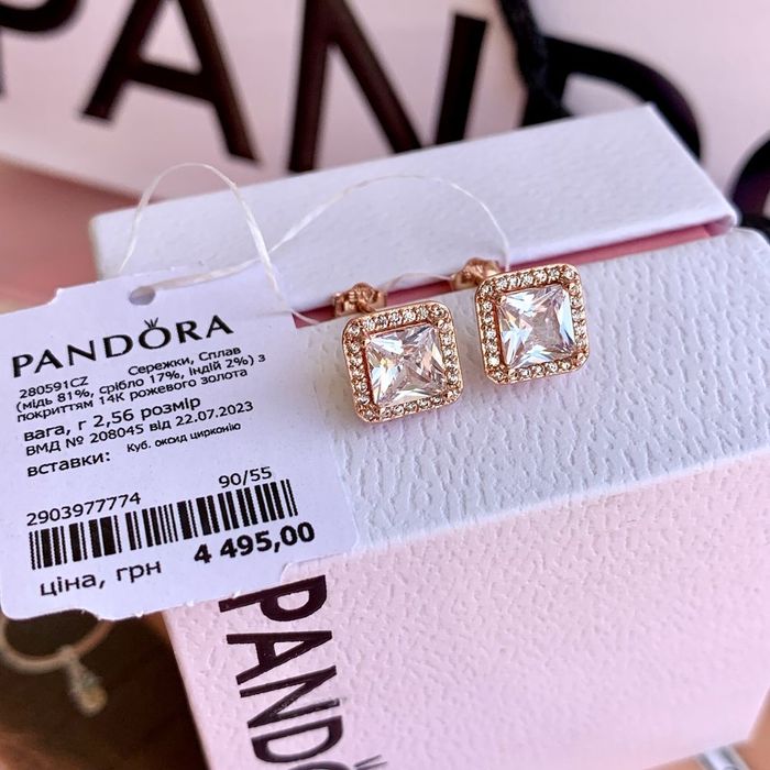 Сережки Pandora Пандора Серьги Pandora оригінал нові позолота гвоздики