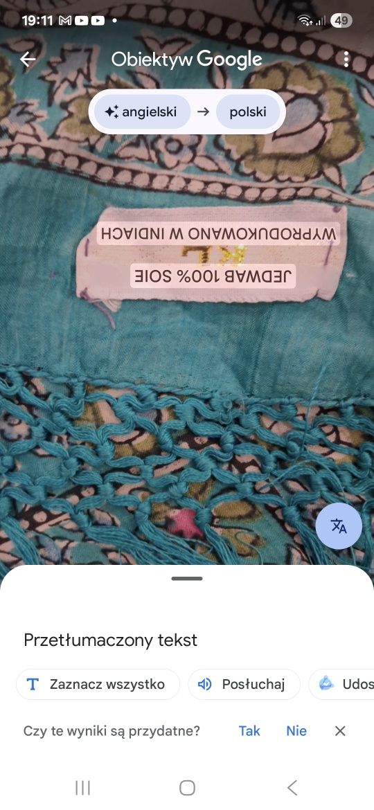 Indyjska jedwabna chusta.