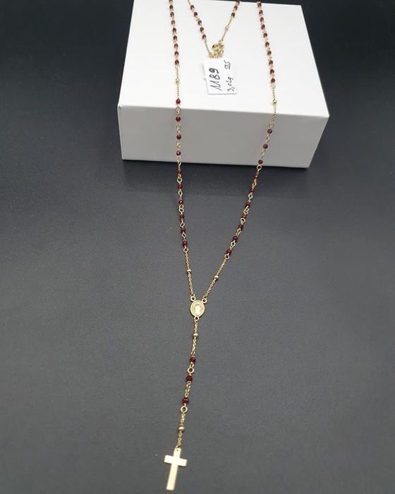 Złoty Łańcuszek Różaniec zdobiony Rubinkami