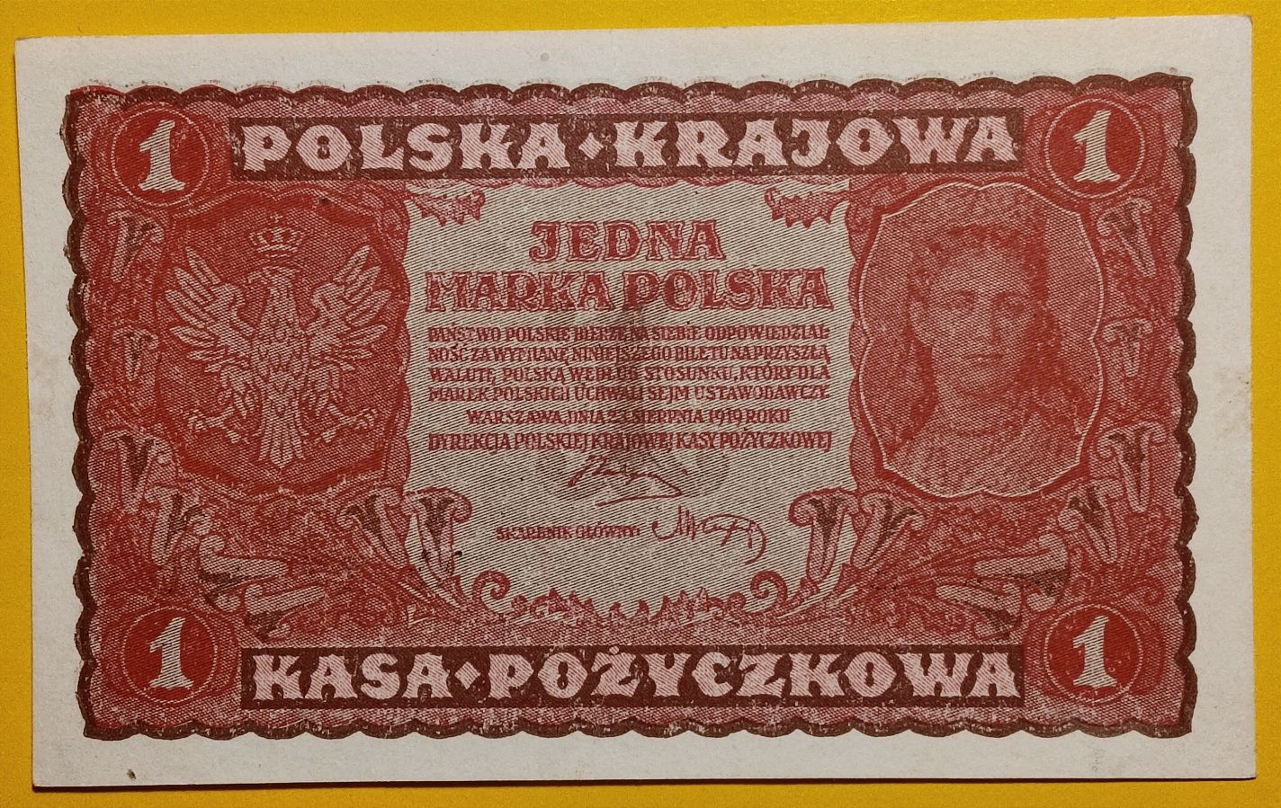 Banknot 1 Marka Polska 1919  I seria KE